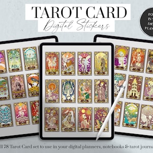 Adesivos digitais de cartas de tarô, adesivos de diário de tarô, Goodnotes de cartas de tarô, adesivos de planejador de bruxas, cartas de tarô de bruxas modernas, adesivos para iPad