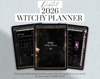 Digital 2026 Witchy Planner, Dark Mode, Dated Yearly Planner, Modern Witch, Tarot Journal, Moon Rituals, Goal Planner, Goodnotes