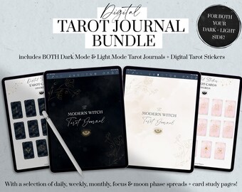 Digital Tarot Journal Bundle, Witchy Planner, Modern Witch Journal Digital, Dark Mode Journal, Light Mode, Tarot Goodnotes, iPad Planner