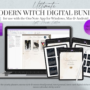 OneNote Witchy Planner Bundle, Witchy Planner, Tarot Journal, Moon Cycle Journal, Moon Rituals, Tarot Card Digital Stickers, OneNote App
