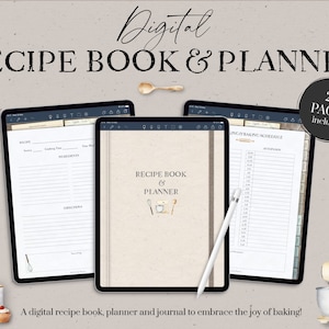Livro de receitas digital, planejador de receitas digital, organizador de panificação, planejador de culinária digital, cartões de receitas, diário de receitas para Goodnotes