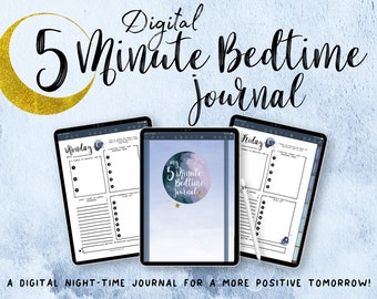 Digital 5 Minute Bedtime Journal, Gratitude Journal, Law of Attraction, Manifestation Planner, Evening Planner, Positivity Planner