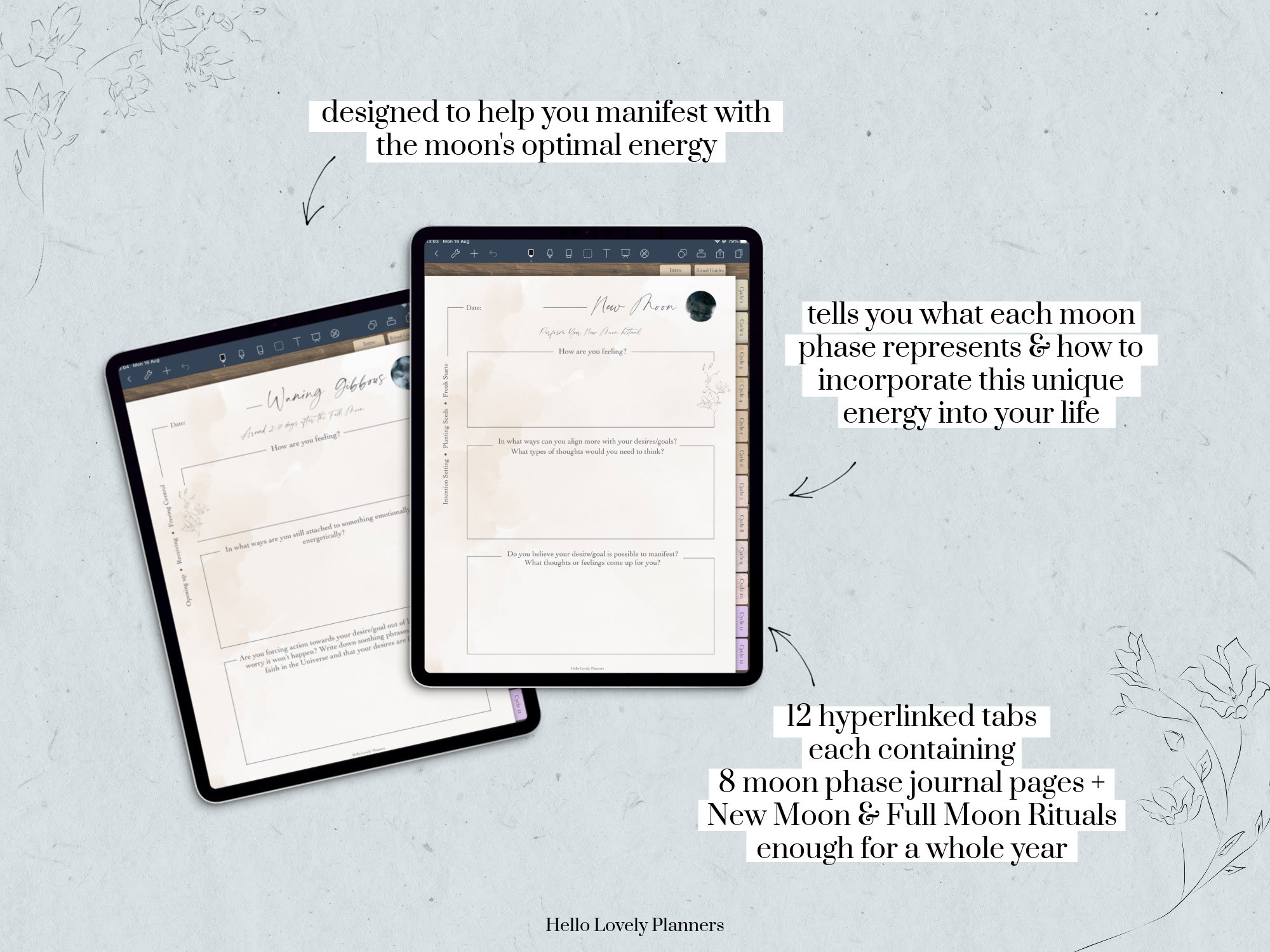 Digital Moon Cycle & Moon Ritual Journal, Vertical, New and Full Moon ...
