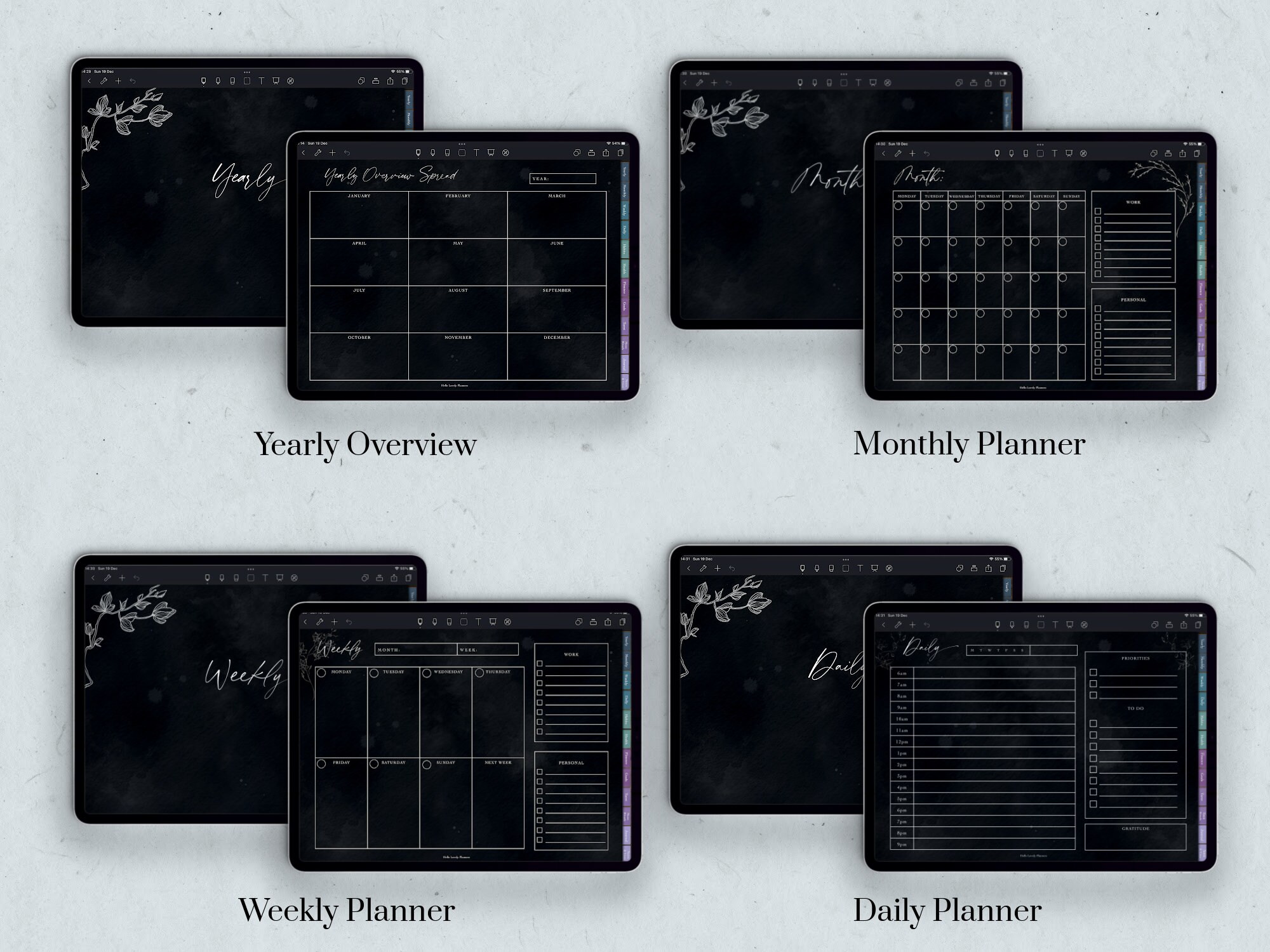 Digital Witchy Planner Dark Mode Yearly Undated Planner | Etsy