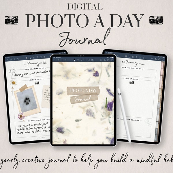 Digital Photo a Day Journal, Daily Photo Project, 365 Day Journal, Keepsake Journal, Photography Project, Digital Stickers, Goodnotes