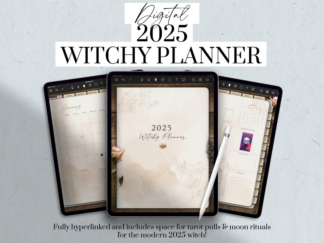 Digital 2025 Witchy Planner, 2025 Dated Yearly Planner, Modern Witch