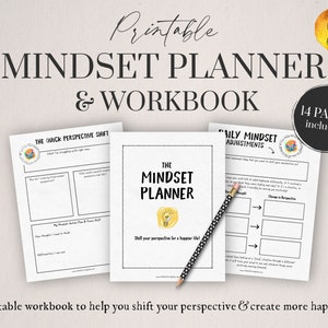 The Printable Mindset Planner und Arbeitsbuch, Mindset Shift, Perspektive, Affirmationen, Dankbarkeit, fixiert & Wachstums-Mindset, A4, A5, US Letter