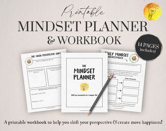 The Printable Mindset Planner and Workbook, Mindset Shift, Perspective, Affirmations, Gratitude, Fixed & Growth Mindset, A4, A5, US Letter