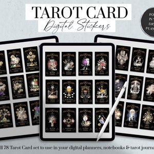 Adesivos digitais de cartas de tarô, adesivos de diário de tarô, Goodnotes de cartas de tarô, adesivos de planejador de bruxas, cartas de tarô de bruxas modernas, adesivos para iPad