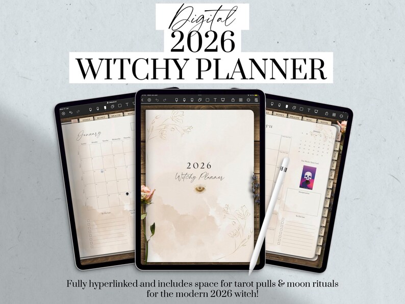 Digital 2026 Witchy Planner, Dated Yearly Planner, Modern Witch, Tarot ...