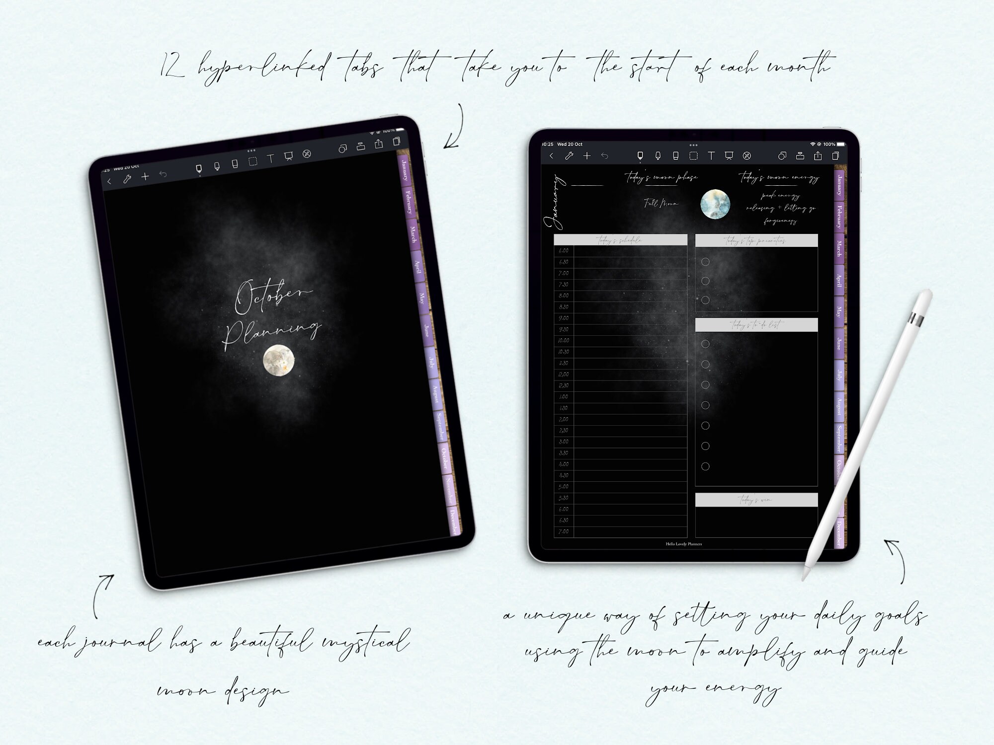 Digital Daily Moon Planner Bundle, Moon Productivity Planner, Moon ...