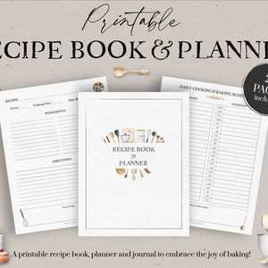 Livro de receitas para impressão, planejador de receitas para impressão, organizador de panificação, planejador de culinária para impressão, cartões de receitas, diário de receitas