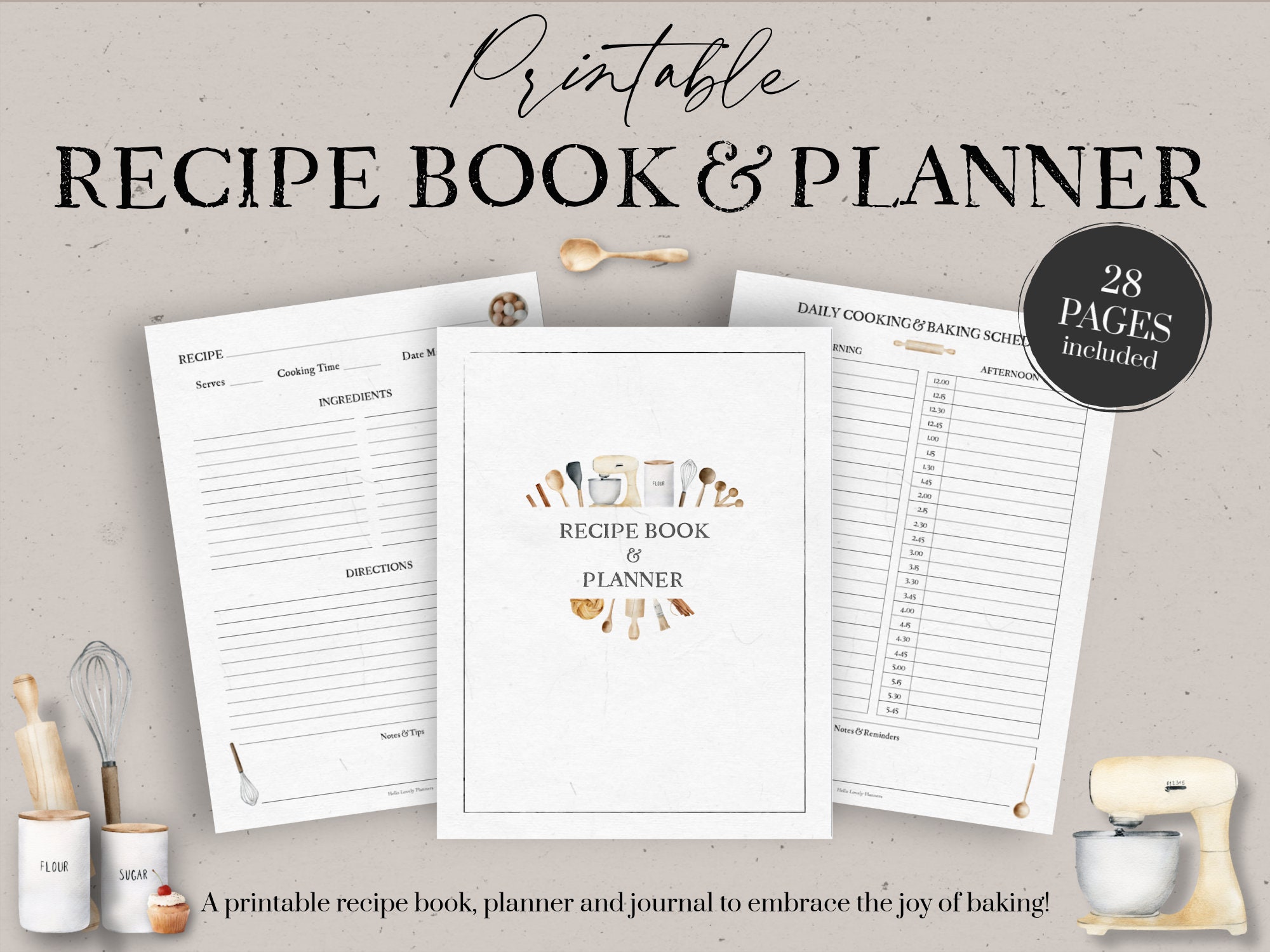 Recipe Book Printable Recipe Planner Printable Baking Etsy Uk