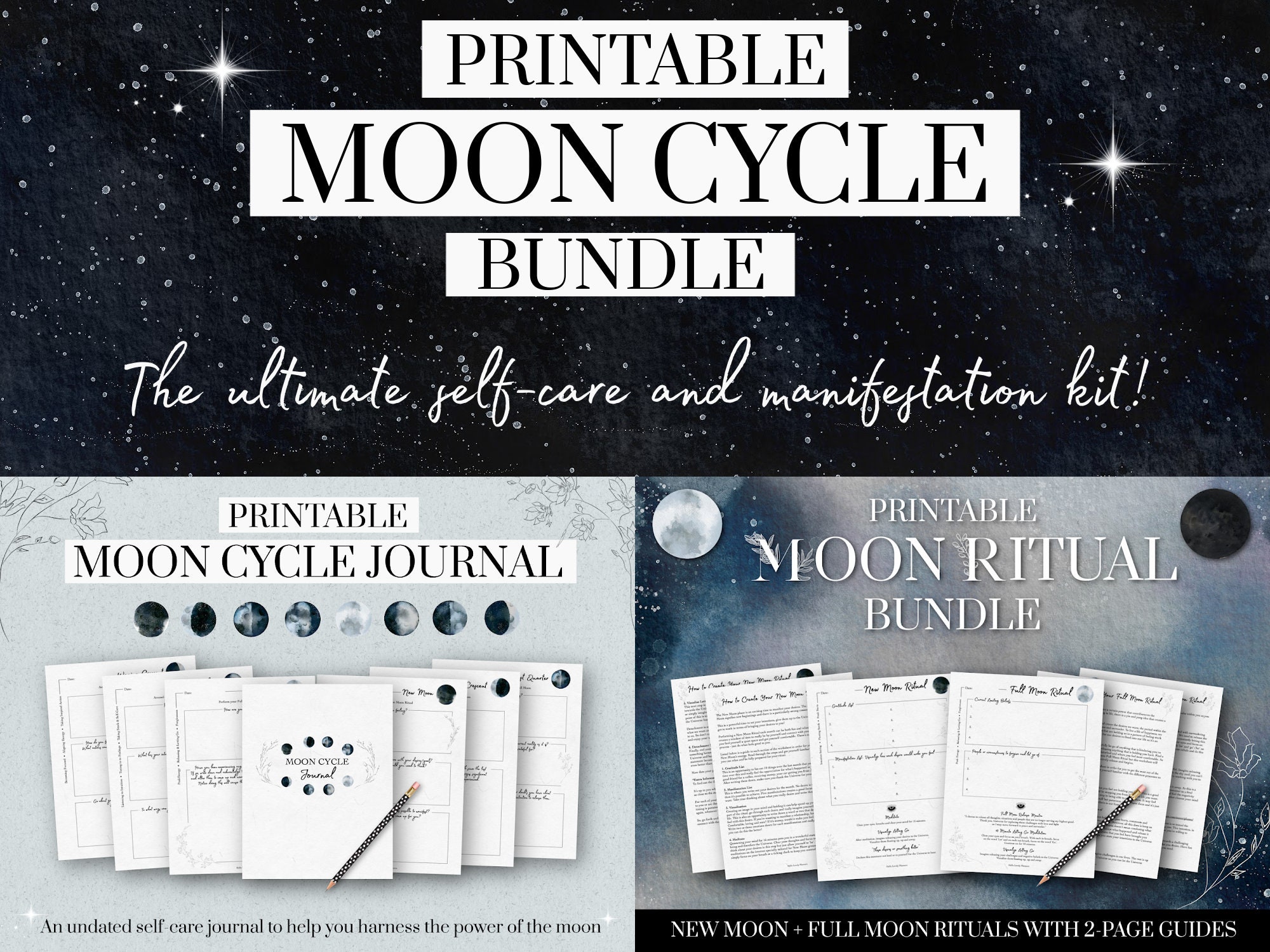 Printable Moon Cycle Bundle Moon Cycle Journal &amp; Moon - Etsy UK
