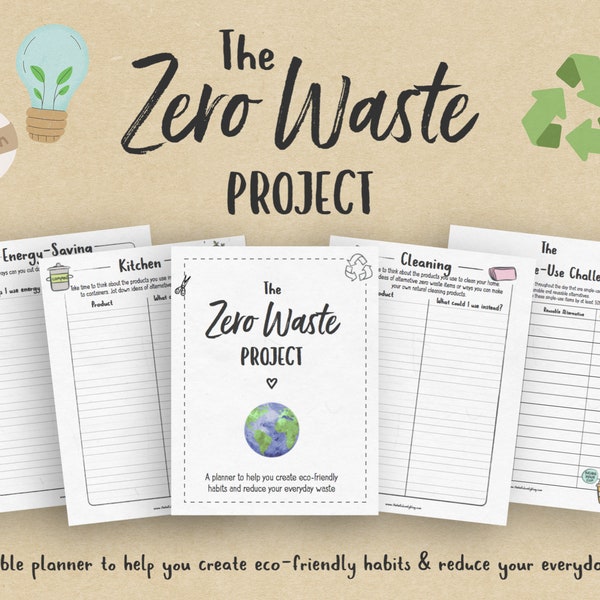 Das druckbare Zero Waste Projekt, Journal für bewusstes Leben, Abfall reduzieren, Einwegplastik, Umwelt, Recycling, druckbare Seiten