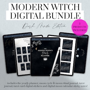 Modern Witch Digital Planner Bundle, Witchy Planner, Tarot Journal, Moon Cycle Journal, Moon Rituals, Tarot Card Digital Stickers, Goodnotes