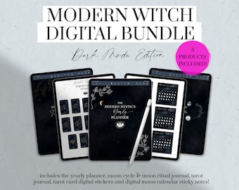 Modern Witch Digital Planner Bundle, Witchy Planner, Tarot Journal, Moon Cycle Journal, Moon Rituals, Tarot Card Digital Stickers, Goodnotes