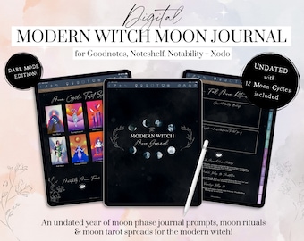 Modern Witch Moon Digital Journal, Moon Rituals, Moon Tarot Journal, Witchy Planner, Dark Mode, Undated, iPad Planner, Goodnotes