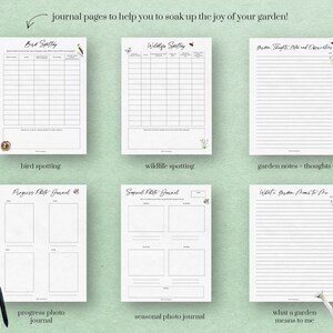 May include: Printable journal pages with illustrations of birds, bees, and gardening tools. The pages are designed to help you track your garden progress, record wildlife sightings, and jot down your thoughts about gardening.