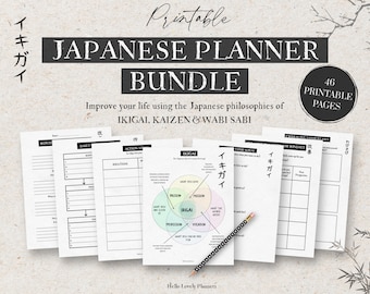 The Printable Japanese Planner Bundle, Ikigai Planner, Kaizen Planner, Wabi-Sabi Planner, Life Planning, Goal Setting, Life Purpose Planner