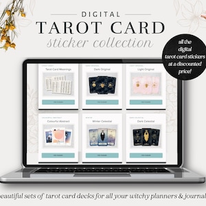 Coleção de adesivos de cartas de tarô digitais, cartas de tarô para diários de tarô digitais, diários de bruxas, diários de grimório, adesivos digitais