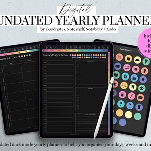 Undated Digital Planner, Yearly Digital Planner iPad, Dark Mode Planner, Digital Student Planner, Digital Life Planner, Goodnotes Planner