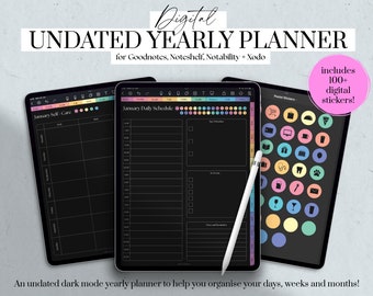 Undated Digital Planner, Yearly Digital Planner iPad, Dark Mode Planner, Digital Student Planner, Digital Life Planner, Goodnotes Planner