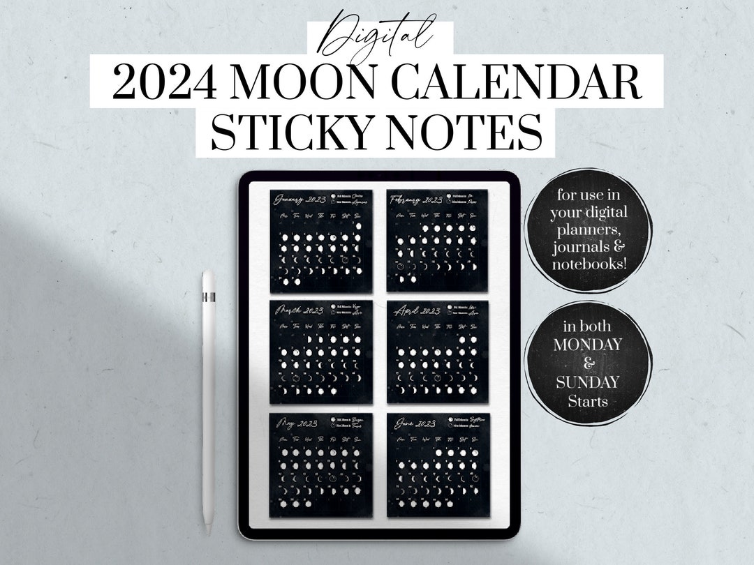 Digital 2024 Moon Calendar Sticky Notes, Witchy Planner Stickers ...