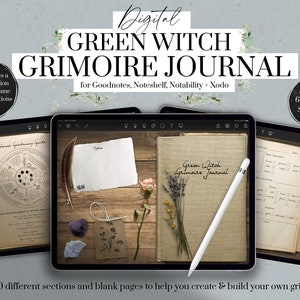 Diario grimorio digital, notas de grimorio de la bruja verde, libro de las sombras, libro de hechizos, kit de hechizos, diario de brujería, diario de tarot digital