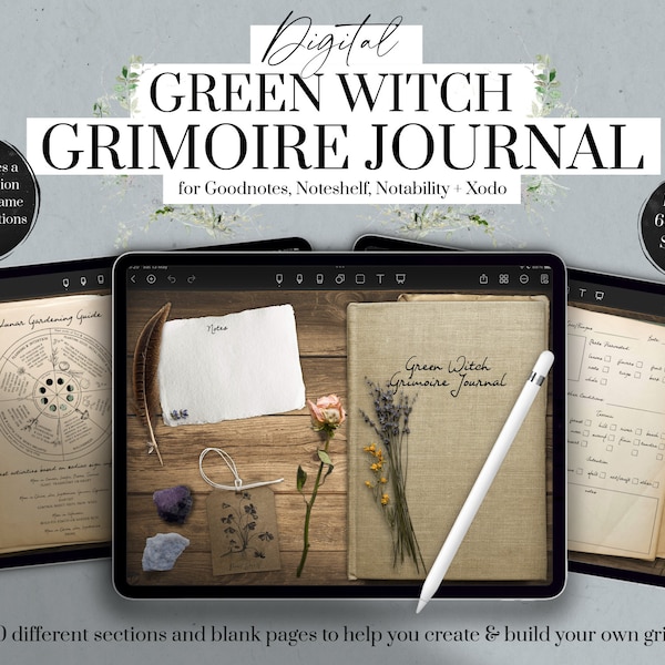 Grimoire Journal Digital, Green Witch Grimoire Goodnotes, Book of Shadows, Spell Book, Spell Kit, Witchcraft Journal, Tarot Journal Digital