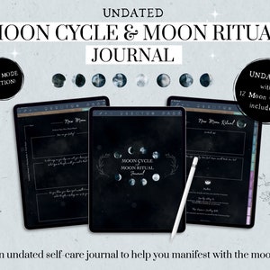 Moon Cycle & Moon Ritual Journal Digital, Dark Mode, Witchy Planner, New and Full Moon Ritual, Moon Manifesting, Moon Phases, Goodnotes