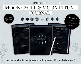 Moon Cycle & Moon Ritual Journal Digital, Dark Mode, Witchy Planner, New and Full Moon Ritual, Moon Manifesting, Moon Phases, Goodnotes