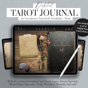 Diario digital de tarot, agenda de brujas, diario de brujas moderno, pegatinas digitales de cartas de tarot, agenda para iPad, diario de grimorios, libro de las sombras