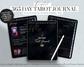 Digital 365 Day Tarot Journal, Daily Tarot Journal, Witchy Planner, Modern Witch Journal Digital, Dark Mode Journal, Goodnotes, iPad Planner