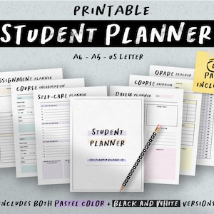 学生用プランナー（印刷可能）、大学プランナー、学術プランナー、課題トラッカー、日々の学習プランナー、学習プランナーオーガナイザー