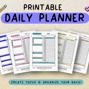 Afdrukbare dagelijkse planner, planner voor weekdagen, Bullet Journal afdrukbaar, schema's, dagelijkse organisatieplanner, takenlijst, takenlijst