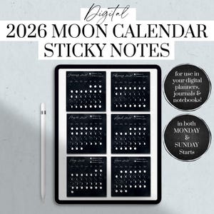 Digitaler 2026 Mondkalender Sticky Notes, Witchy Planner Aufkleber, Digitale Aufkleber, Neumond Ritual, Vollmond Ritual, Goodnotes