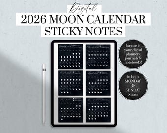Digital 2026 Moon Calendar Sticky Notes, Witchy Planner Stickers, Digital Stickers, New Moon Ritual, Full Moon Ritual, Goodnotes