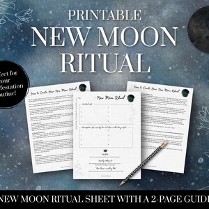 Ritual de luna nueva imprimible, planificador lunar de la ley de atracción, magia lunar, manifestación lunar, ciclo lunar, carta estadounidense, A4, A5