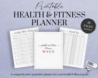 Health and Fitness Planner Printable, Fitness Tracker, Health Tracker, Workout Planner, Exercise Planner, Meal Planner, Wellness Planner