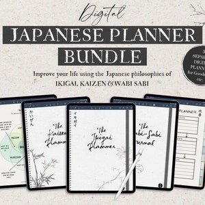 The Digital Japanese Planner Bundle, Ikigai Planner, Kaizen Goal Planner, Wabi Sabi Journal, Life Planner, Goal Setting Planner, Goodnotes