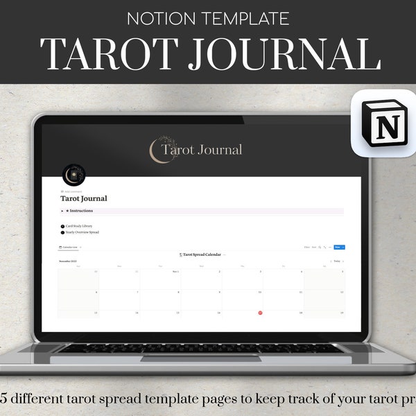 Notion Template Tarot Journal, Notion Planner, Witchy Planner, Tarot Card Spreads, Daily Tarot Practice