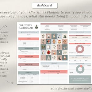 May include: A printable Christmas planner with a dashboard, advent calendar, and trackers for finances, gifts, and to-do lists. The planner features a cute Christmas theme with a countdown to Christmas, a Christmas advent calendar, and a savings tracker. The text "Let your heart be light this holiday season" is at the bottom of the page.