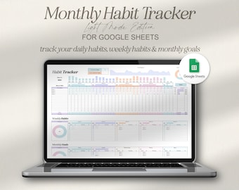 Rastreador de hábitos de Google Sheets, Rastreador de hábitos semanales, Rastreador de hábitos de objetivos mensuales para Google Sheets, Hoja de cálculo simple de Google Sheets