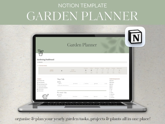 Notion Template Garden Planner, Plant Care Planner Notion, Notion Dashboard for Garden Tasks, Notion Garden Planner, Yearly Garden Planner
