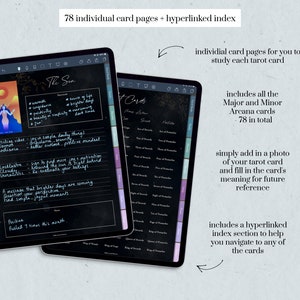 Showing one of the tarot card pages and the hyperlinked index page