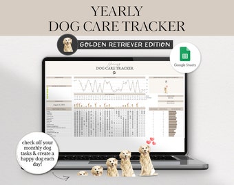Planificador de Google Sheets para perros Golden Retriever, Hoja de cálculo para rastrear hábitos caninos, Rastreador de perros Golden Retriever, Planificador para cachorros, Regalos para perros retriever