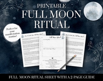 Printable Full Moon Ritual, Law of Attraction Moon Planner, Universe, Lunar Cycle, Manifestation Planner, A4, A5, US Letter