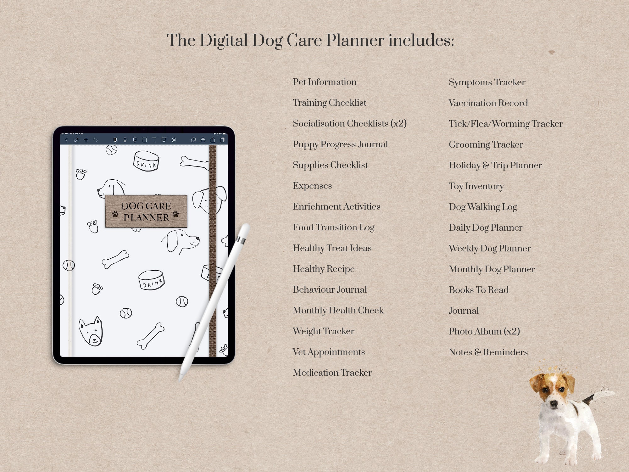 Dog Care Planner Digital Dog Health Planner Pet Organizer Goodnotes Dog