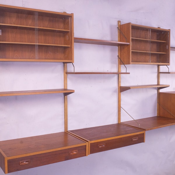 Vintage Danish PS System teak modular shelving units & cabinets by Preben Sorensen 1960s